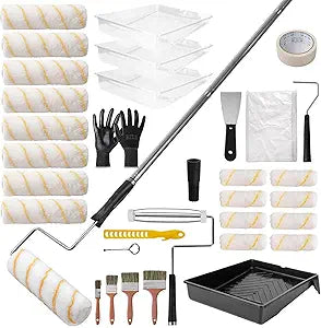 SOUTHGATE 33PCS Paint Roller Kit with 4-Section Pole(1-5 FT)  Heavy Duty Handles, 4" 9" Paint Rollers, Drop Cloth & Brushes Set  House Painting Tools for Home Renovation by DIYers & Pros