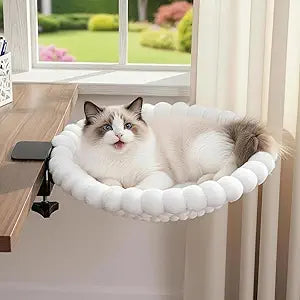 Cat Desk Bed - Cat Hammock for Desk with Faux Rabbit Fur, 180 Folding Space-Saving, Dual-Sided Reversible for All Seasons, Removable & Washable, Holds Up to 40 lbs  for Home Office Desks