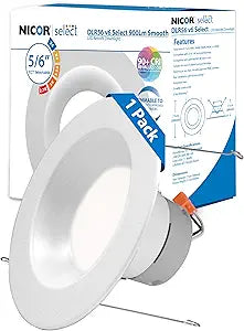 Recessed Ceiling Lights LED Downlight - Dimmable 5/6 inch LED Recessed Light Fixtures - Selectable CCT 2700K-5000K, 918 Lumens, 10.3W - DLR56 Retrofit Ceiling Light, White, 1-Pk by NICOR Lighting