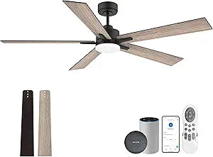 Livory 60 Inch Smart Ceiling Fan with Lights Remote,Control via Alexa Google Voice App WiFi,Quiet DC Motor,Dimmable,Outdoor Indoor Modern Ceiling Fans for Large Bedroom Patio Porch,Brown Black Walnut