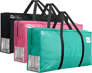 3Pcs Extra Large Heavy Duty Moving Bags with Reinforced Zippers & Handles