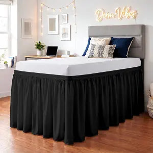 SGI bedding Dorm Bed Skirt Twin XL 32 Inch Drop Length - Black, Ruffled Pattern College Dorm Room Bed Skirts - Split Corner, Easy Care, Wrinkle Free 1800 Series Microfiber Bed Skirt