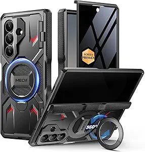 TONGATE 360 Spin Magnetic Stand for Z Fold 7 Case with Privacy Screen Protector, [Compatible with Magsafe] [Anti Spy] [360 Ring Holder]Full-Body Shockproof Case for Samsung Galaxy Z Fold 7, TiBlack