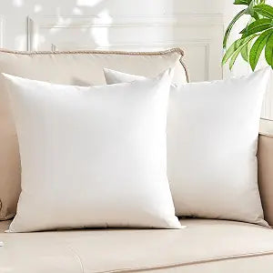 Organic Feather Down Throw Pillow Inserts (18x18 Inch, Set of 2) - 100% Cotton Shell, Filling of Feathers & Memory Foam, Square Decorative Pillow Form Core for Couch, Sofa, and Bed