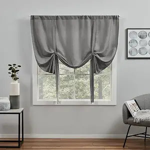 EXCLUSIVE HOME Loha Light Filtering Rod Pocket Tie Up Shade, 54"x63", Black Pearl