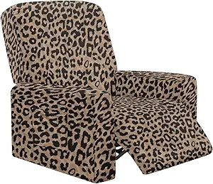 Brown Leopard Print Recliner Slipcover Lazy Boy Recliner Chair Cover 4 Piece Stretch Recliner Couch Covers Small Reclining Covers with Pocket Furniture Protector for Dog Kids
