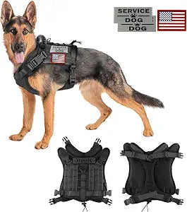 Tactical Service Dog Vest Harness for Medium Large Dog, Military K9 Training Dog Vest with Molle and Loop Panels Adjustable Tactical Harnesses with Handle (01XL, 01-Black)