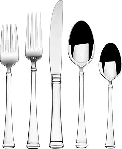 Mikasa Harmony Silverware Set for 12, 65-Piece 18/10 Stainless Steel Flatware Set with Flared Handles, Dishwasher Safe Cutlery Set, Elegant Dining Utensils