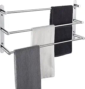 KOKOSIRI Bath Towel Bars Bathroom 3-Tiers Ladder Towel Rails Wall Mounted Towels Shelves Rack Stainless Steel, Polished Chrome, B5002CH-L24