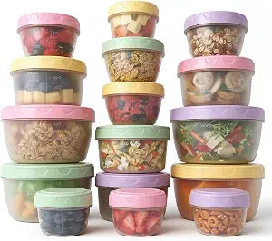 16 Piece Food Storage Containers with Lids (2oz-18oz), Leakproof BPA-Free Storage Bowls Set with Pastel Color Lids for Snacks, Fruit, Yogurt, Dressings & Leftovers, Space Saving Nesting Design