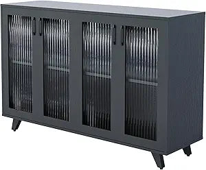 Panana Kitchen Buffet Server Table Accent Sideboard Cupboard Server Buffet Console Table with Doors Cabinet (49inch, Black)