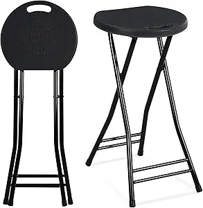 Suzile 2 Pcs Tall Folding Chair Portable Plastic Stool Chair Heavy Duty Foldable Bar Stools with Handle for Adults Kitchen Counter Room Home Camping Indoor Outdoor, 300lbs Capacity (24 Inches)