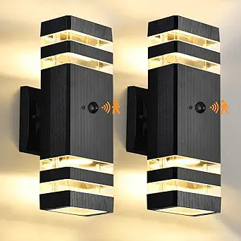 DASTOR Motion Sensor Outdoor Wall Lights 2 Pack, Dusk to Dawn Outdoor Lighting, 2-Layer Exterior Porch Light Fixtures, Up and Down Outside Lights for House Garage