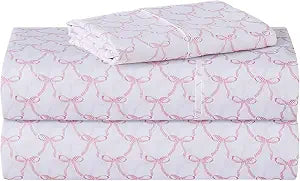Softan Kids Twin Size Bed Sheets, 3-Piece, Deep Pocket, Pink Bowknot