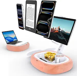 Tryone Tablet Pillow Holder & Laptop Stand : Lap Adjustable iPad Holder with Snack Bowl,Soft Plush Pillow & 360 Rotating Detachable Support Arm for 4.7-16.1 Kindle Phone Tablet Laptop (Pink)