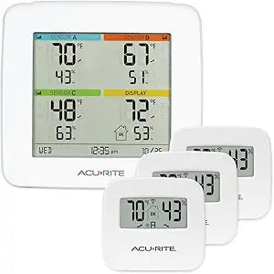 AcuRite 01095M Indoor Temperature & Humidity Station with 3 Sensors, White