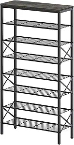 YATINEY 8 Tier Shoe Rack, Large Capacity Shoe Storage Organizer Holds 32 Pairs, Sturdy and Stable, for Entryway, Hallway, Closet, Dorm Room, Charcoal and Black SS08BC