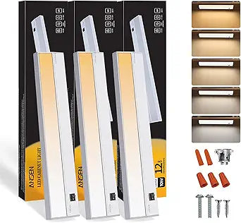 Ansen 3Packs of Under Cabinet Lights for Kitchen, 12in 10W 666LM, Dimmable Hardwire Led Light for Closet, CRI>92, R9>90, 5 Color Temperature, 2700K-5000K(Warm White, Cool White, Daylight)