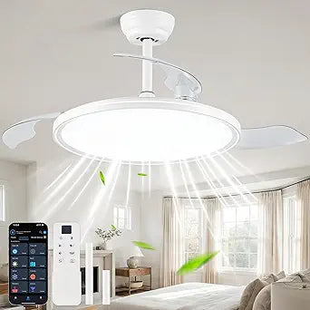 Bella Depot 42 Inch Retractable Ceiling Fan with Lights, Modern Dimmable Fandelier, Reversible DC Motor, 3CCT Full Spectrum LED, Remote & APP Control, White