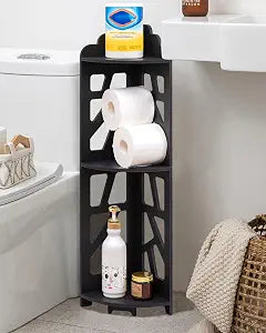 J JINXIAMU Corner Shelves,Corner Shelf Stand Waterproof Great for Bathroom Storage Tight Space,Small Shelf Stand Fit for Toilet Paper Holder Storage, Corner Tables for Small Space,Black