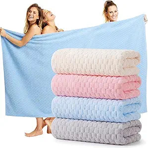 Peryiter 4 Pcs Oversized Bath Towels 40 x 80 Inch Extra Large Pink Blue Beige Gray Bath Sheets for Adults Jumbo Microfiber Towel Coral Velvet Highly Absorbent Bathroom Towels for Adults Home Beach