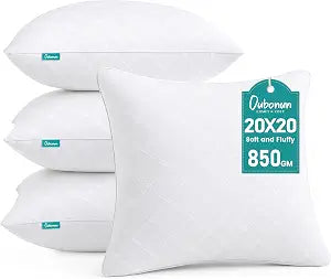 Oubonun 20 x 20 Throw Pillows Inserts Pack of 4 Decorative White Square Pillow Inserts, Premium Fluffy Pillow Insert Pair for Sofa Couch Living Room