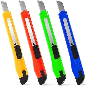 4 Pack Box Cutter, 9mm Snap-off Utility Knife, Box Cutter Retractable for Opening Packages Cartons, Box Opener, Disposable Razor Knife Exacto Knife Perfect for Office and Home use