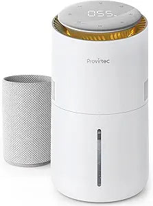 Provirtec MistFree Evaporative Humidifier for Bedroom, 3L No White Dust for Sensitive Individuals, Auto Humidity Control, Works with Tap Water, Night Light, Easy Clean Tank for Home & Small Room