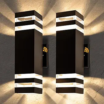 Modern Outdoor Wall Sconce 2-Pack, Up Down Outdoor Lights with Dusk to Dawn Sensor, Waterproof Exterior Light Fixture Wall Mount for House, Porch, Patio, Garage (E26 Bulbs Included)