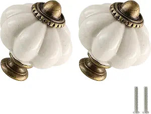 12pcs Ceramic Pumpkin Knobs - Antique White