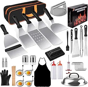 139PCS Griddle Accessories for Blackstone, Perfect Flat Top Grill Accessories for Camp Chef, Griddle Spatula Set with Metal Spatula, Enlarged Spatulas, Basting Cover for Outdoor Barbecue