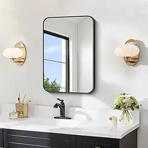 FORBATH Black Bathroom Mirror for Over Sink, Wall Mirror 16x24 Inch with Metal Frame, Rounded Corners for Bathroom, Bedroom, Entryway Dcor