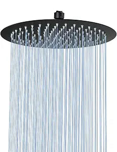 Black Shower Head YBlucklly 12inch Round Rain Shower Head 304 Stainless Steel Ultra Thin High Pressure Matte Black Bathroom Rainfall Showerhead