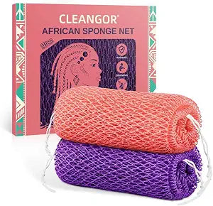 Cleangor 2Pcs African Net Sponge Authentic with Knots - Exfoliating Body