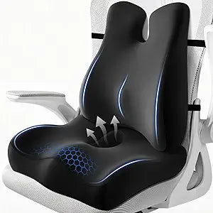 Lumbar Support Pillow for Office Chair,Seat Cushion with Back Support,Office Chair Cushion for Tailbone Pain,Sciatica and Hemorrhoid Relief (Black)