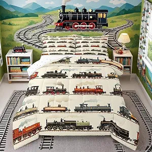 Feelyou Kids Vintage Train Comforter Set Full Size Boys Girls