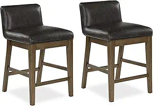 Signature Design by Ashley Cabalynn Casual Faux Leather Upholstered Low Back Counter Height Bar Stool with Footrest, Set of 2, Light Brown & Black