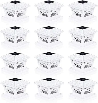 Solar Post Cap Lights, 9 Colors to Choose, 20 Lumens, Warm White & RGB Automatic Cycling & Fixed RGB Color 3 Modes for 3.6x3.6 4x4 4.5x4.5 5x5 Wooden Vinyl Posts Decoration, White 12 Pack