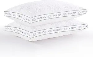 Fruit of the Loom Avocado Bed Pillows for Sleeping - Standard/Queen, Set of 2-1.5 Inch Gusseted Side Sleeper Pillow with Silky Soft Avocado Blended Fibers - Machine Washable, Hotel Quality