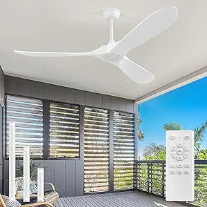 52'' Outdoor Ceiling Fan without Light,3 Solid Wood Damp Rated Ceiling Fan with Large Airflow,White Fan for Living Room,Bedroom,Gazebo,Porch.