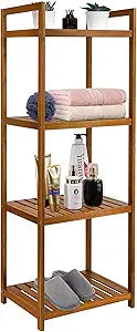 Utoplike Teak Wood Bathroom Shelf Organizer Stand, Standing Shelves Shower Caddy Units, Freestanding 4 Tier Bath Storage for Floor, Kitchen, Office