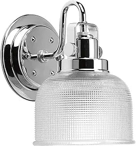 Progress Lighting P2989-15 Archie Collection Clear Double Prismatic Glass Coastal Bath Vanity, 1-Light, Polished Chrome