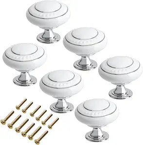 6-Pack White Ceramic Cabinet Knobs