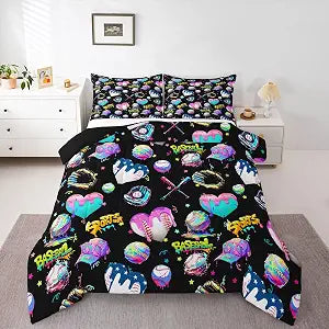 jejeloiu Ice Cream Baseball Dessert Comforter Set Twin Size Kids Bedding