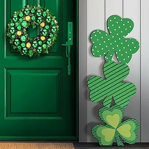 Vercraft 35 Inch St Patrick's Day Porch Standing Decor Wood Green Lucky Shamrock Decor Outdoor Wooden Welcome Home Sign for Home Farmhouse Harvest Mantel Party
