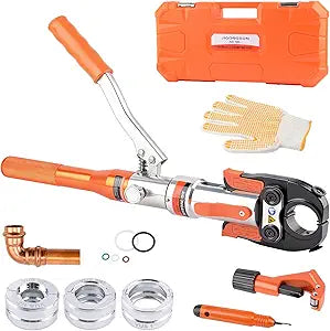 ProPress Crimping Tool Kit Includes 1/2 3/4 1 Inch Jaws and Stainless Steel Pipe Cutter with Deburring Tool for Copper Pipe Fittings in Tight Space(JGS-1950D)