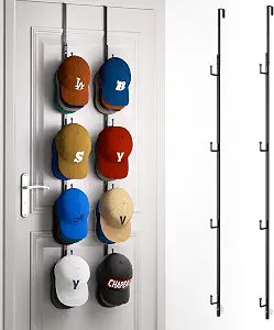 HapiRm Over Door Hat Rack - 2 Packs Hat Organizer with 8 Hooks Design, Hanging Baseball Cap Organizer Storage Holds Up to 40 Caps for Door, Bedroom, Closet (Black)