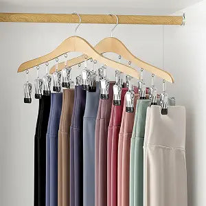 Legging Organizer for Closet, Wooden Yoga Pants Hangers 2 Pack with 10 Clips Holds 20 Leggings, Space Saving Hanging Closet Organizer, Closet Organizers and Storage, Dorm Room Organization