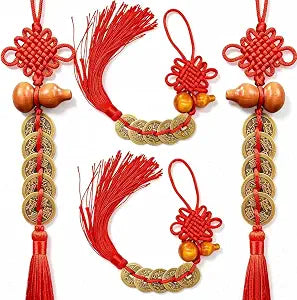 4PCS Feng Shui Decor Tai sui Metal Coins Amulet,Wooden Gourd Pure Copper Five Emperor Coin Tassel feng Shui amule,Good Luck Charms is Suitable for Cars,Furniture,Bags,Homes,and Offices
