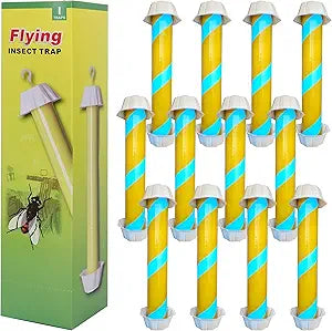 Fly Stick Sticky Fly Traps for Indoors Outdoor 12pk, Sticky Hanging Fly Stick, Flying Insect Trap, wasp TrapFluorescent Strip Yellow